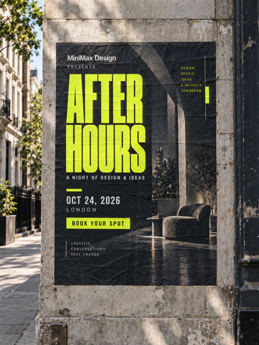 After Hours street poster with bold yellow type