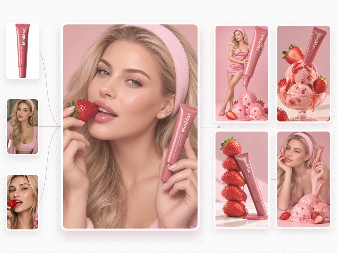 Coordinated character and pink product packaging variations