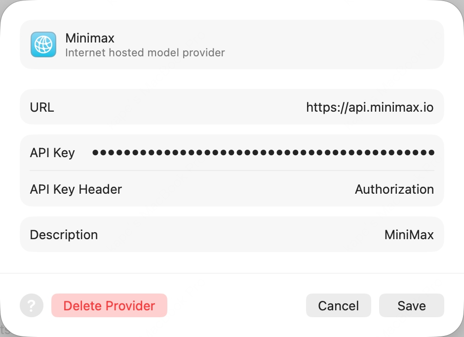 Xcode Add a Model Provider dialog